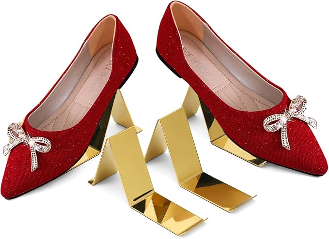 4 Pcs Gold Metal Shoe Display Stands High Heel Display Rack | for Shoe Store Home Shopping Malls Mens Womens Shoe Rack Holder Stand