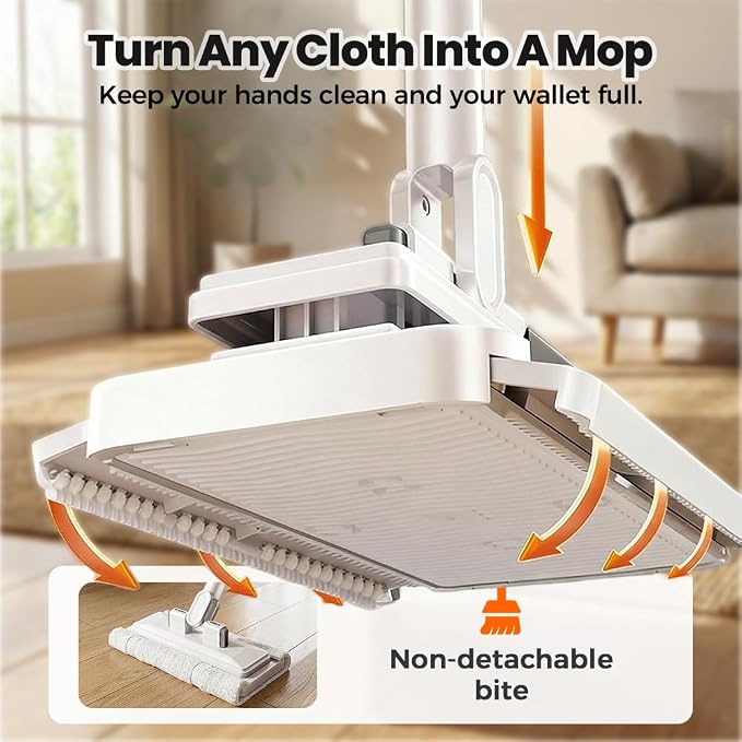 Hands-Free Multi-Purpose Flat Mop, 2026 Convenient Cloth Changing Mini Mop Long Handle Wet and Dry Flat Mopping, Sweeper Stick Lightweight Snap for Corners Multi Surface (37’‘)