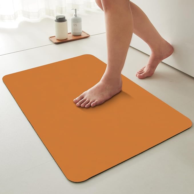 TYUU Bath Mat, Bathroom Rugs Non Slip Washable Thin Absorbent Quick Dry Bath Mat Fits Under Door Bathroom Floor Mat Perfect for Bath, Shower, or Sink 20"x48" Orange