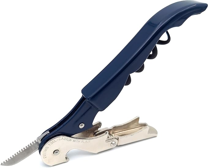 Pulltap's Genuine Classic 500 LEFT-HANDED Waiter's Corkscrew – Double-Hinged Wine Key with Hinged Foil Cutter – Patented Design – Made in Spain – Dark Blue (Azul Oscuro)