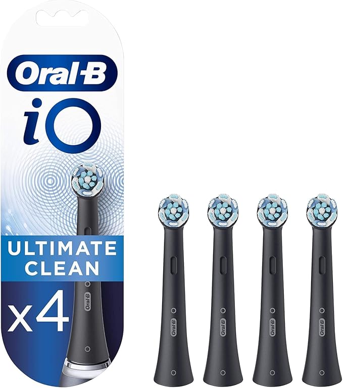 Oral-B iO Ultimate Clean Electric Toothbrush Head, Twisted & Angled Bristles for Deeper Plaque Removal, Black - 8 Pack