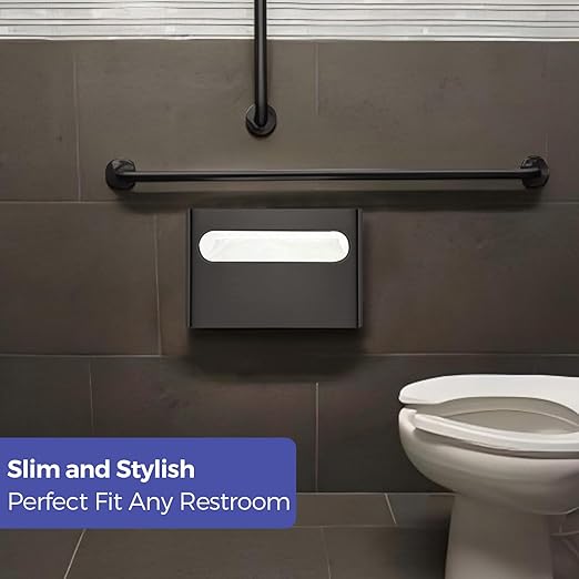 Stardrix Slim Matte Black Stainless Steel Toilet Seat Cover Dispenser – Designer Wall-Mount Holder with Curved Edges and Large Capacity for Single or 1/2 Fold Covers, Aesthetic and Modern Look