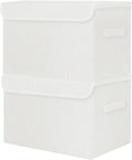 Bagnizer Large 42 Quarts Fabric Storage Bins with Lids [2-Pack] Linen Collapsible Foldable Storage Cubes, Closet Organizer Containers boxes with Handles for Home Office (16.7 x 12 x 12, White)