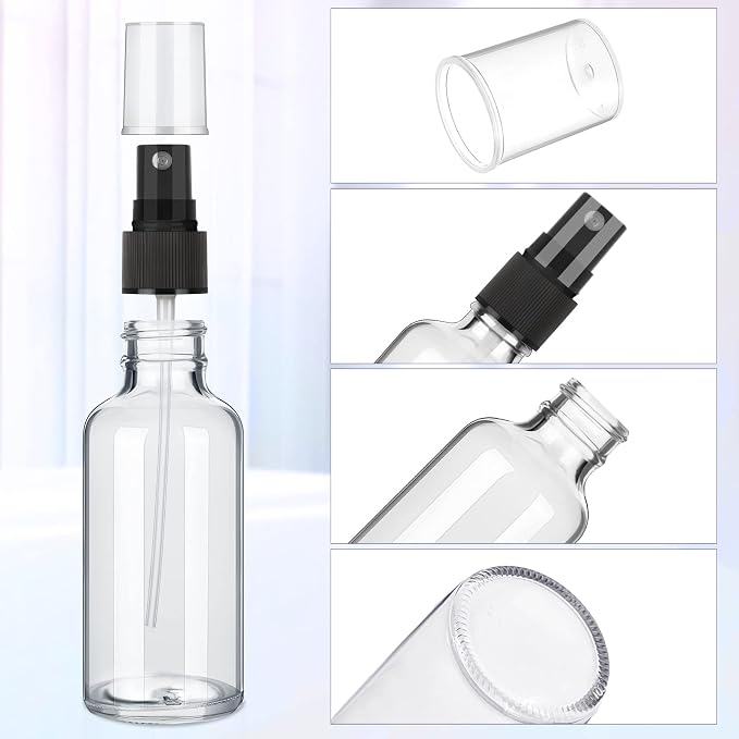 Nuogo 50 Pieces Mini Glass Spray Bottles Bulk 4 Oz Fine Mist Glass Bottles with Funnel Dropper and Cleaning Brush Refillable for Essential Oils, Perfumes and Aromatherapy(Transparent)