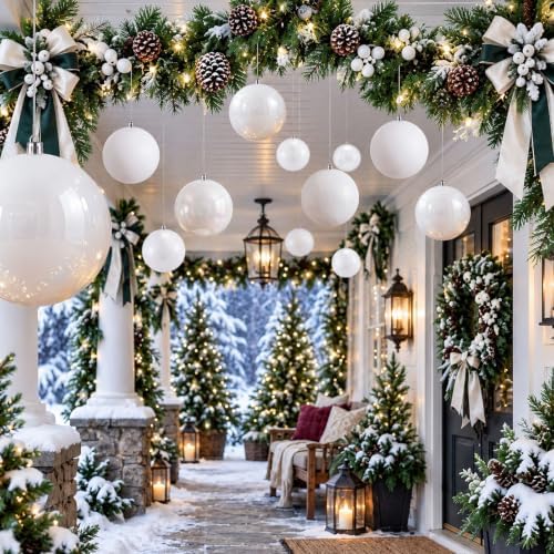 Jenaai 12 Pcs White Christmas Ball Ornaments 4 Inch Plastic Hanging Baubles