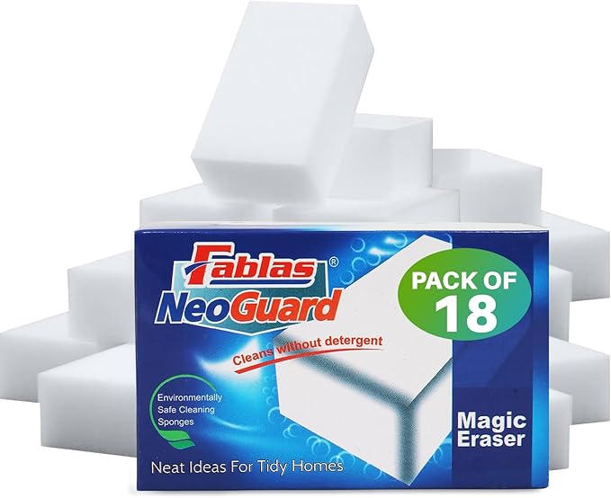 Fablas Neo Guard Melamine Magic Eraser | Chemical Free Multipurpose Nano-tech Magic Foam | Home, Kitchen, Bathroom Taps, Wall Glass Stains, Sneakers Cleaning Sponge (Pack of 18)