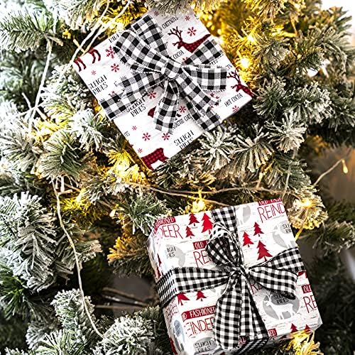 WRAPAHOLIC Christmas Wrapping Paper Set - Reindeer, Snowflake, Plaid Wrapping Paper Bundle with Gift Bow & Ribbon & Tag & Sticker