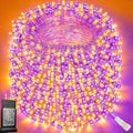 Pooqla 500 LED String Lights Indoor Outdoor, 164 ft Orange and Purple Halloween Lights Plug in with Timer, Connectable 8 Modes Waterproof Clear Wire Twinkle Fairy Lights for Halloween Decor