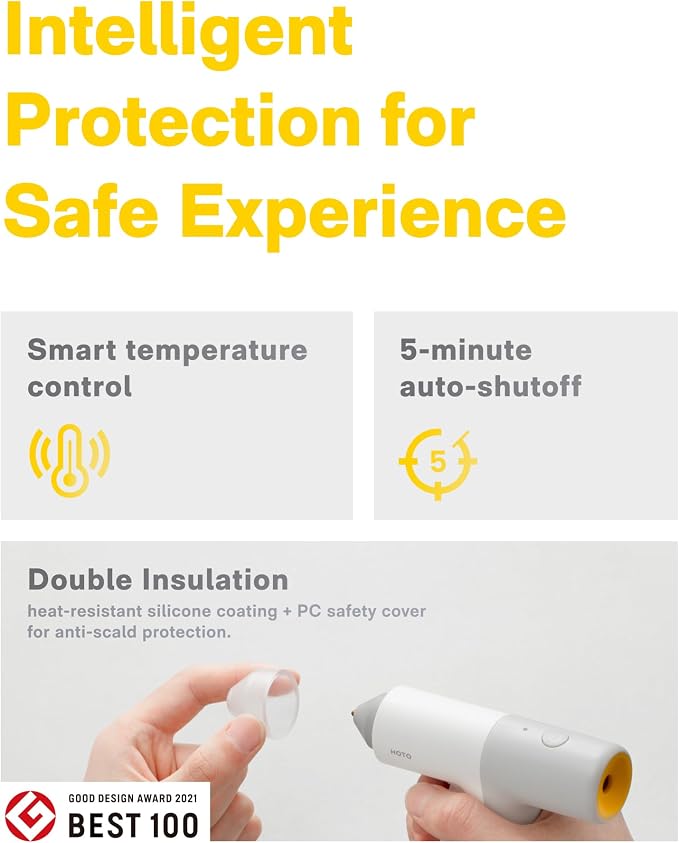 HOTO Cordless Hot Glue Gun, Mini Hot Glue Gun & 10 Colored Glue Sticks | 30s Fast Heating, Smart Power-off, Intelligent Temperature Control, Anti-Drip for School Crafts, DIY Arts, Home Repairs