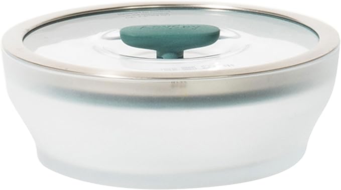 Anyday 4-Cup Glass Cookware Container (Kale) | Microwave-Safe Reheating, Plastic-Free Shallow Food Storage, Stackable Airtight Steamer, Vented Lid, Steaming Vegetables