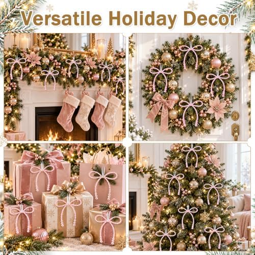 DIYDEC 18PCS Large Christmas Pearl Bow Ornament 7in Tree Topper Decor