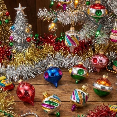 Soulchen 8 Pcs Vintage Glass Christmas Ornaments Retro Reflector Ball