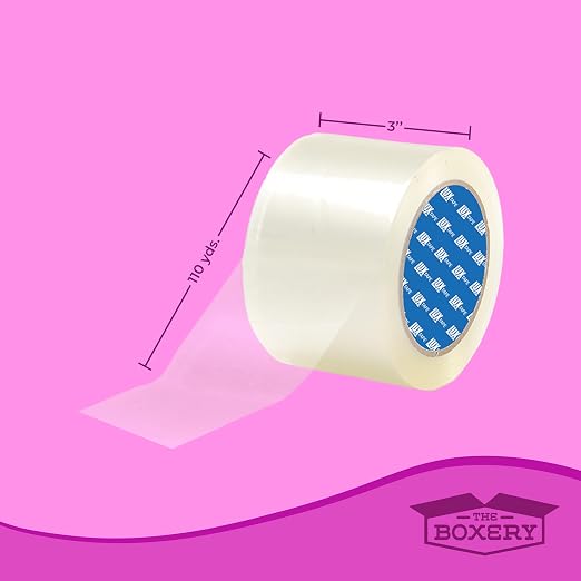 The Boxery 3" x 110 Yards Clear Packing Tape – 24 Roll Carton – Strong Industrial Grade Adhesive for Shipping, Moving & Packaging – Heavy Duty 2.2 Mil Box Sealing Tape
