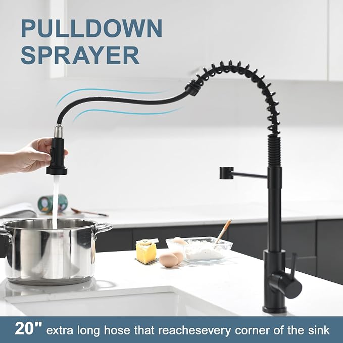 GIMILI Glossy Black Touchless Kitchen Faucets with Pull Down Sprayer Single Handle Spring Kitchen Faucet