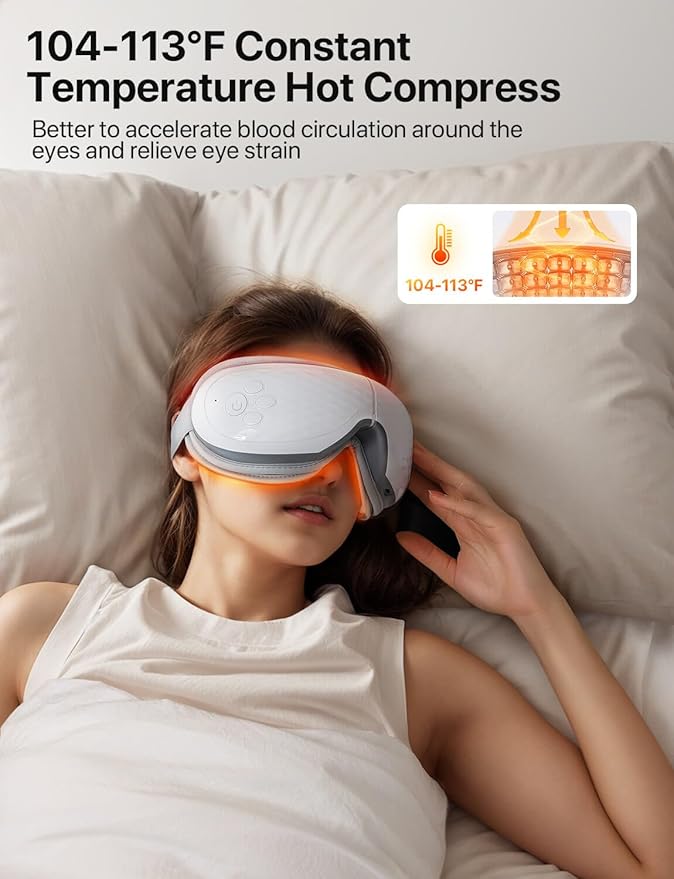 ALLJOY Eye Massager with Heat, Birthday Gifts for Women Men, Bluetooth Music Sleep Mask for Migraine Relief, Eye Strain, Dark Circles & Dry Eyes