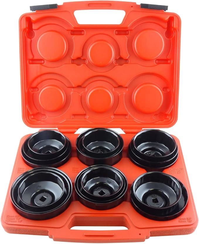 K Tool International 73635 Master Oil Filter Wrench Kit with 3/8" Drive, Molded Case, Black Oxide Finish, 17 Piece