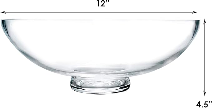 CYS EXCEL Glass Decorative Footed Bowl (H:4.5" D:12") | Fruit Display & Terrarium Bowl | Compote Vase & Kitchen Table Centerpiece