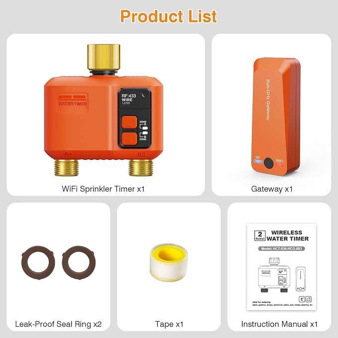 WiFi Water Timer for Garden Hose 2‑Zone, Smart Hose Timer with 984ft Long‑Range & Strong Wall‑Penetration, APP & Control,Voice Control, Rain Delay & Manual Mode, Brass Inlet & Outlet