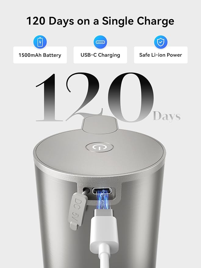 SUNLY Automatic Foaming Soap Dispenser Touchless, 0.2s Fast Sensor, USB-C Rechargeable, Smudge-Resistant Stainless Steel, Hand Soap Dispenser for Bathroom, Kitchen, Hotel, Silver