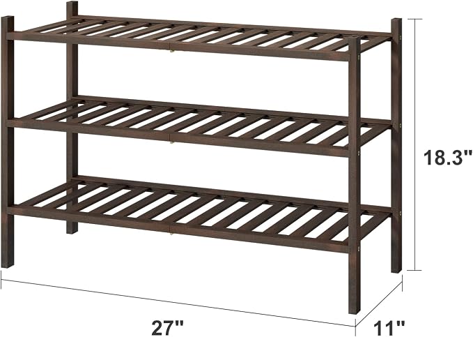 viewcare Shoe Rack for Closet, 3-Tier Bamboo Wood Shoe Racks, Stackable | Beautiful | Natural | Functional | Sturdy, Bamboo Shoe Rack for Entryway Hallway Closet