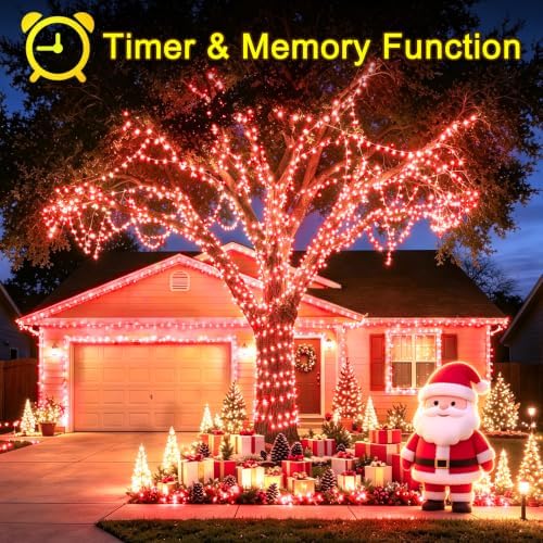 KNONEW 403FT 1000 LED Christmas String Lights Outdoor Green Wire Fairy Light 8 Modes & Timer Plug in Waterproof LED String Lights for Xmas Yard Tree Wedding Party Holiday Decorations(Red)