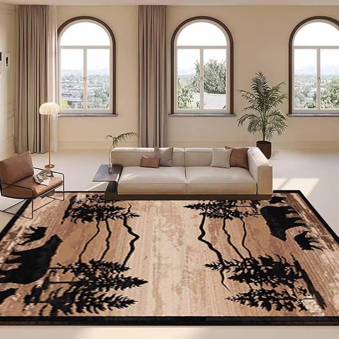 Rustic Cabin Bear Area Rugs 6x9 Feet Western Wildlife Print Carpet for Living Room Bedroom Under Table Non-Slip Black Bear Entryway Mat