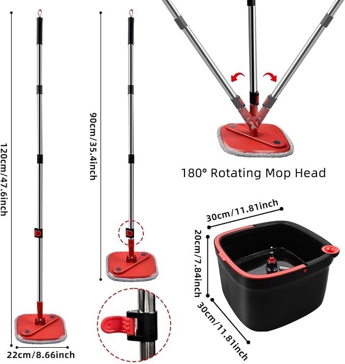 Spin Mop and Bucket Set with Separation Dirty and Clean Water System, Self Wringing 360° Rotating Clean Mop-Head and Bucket Set for Hardwood Tile Marble Floor with 6pc Replaceable Mop Pads