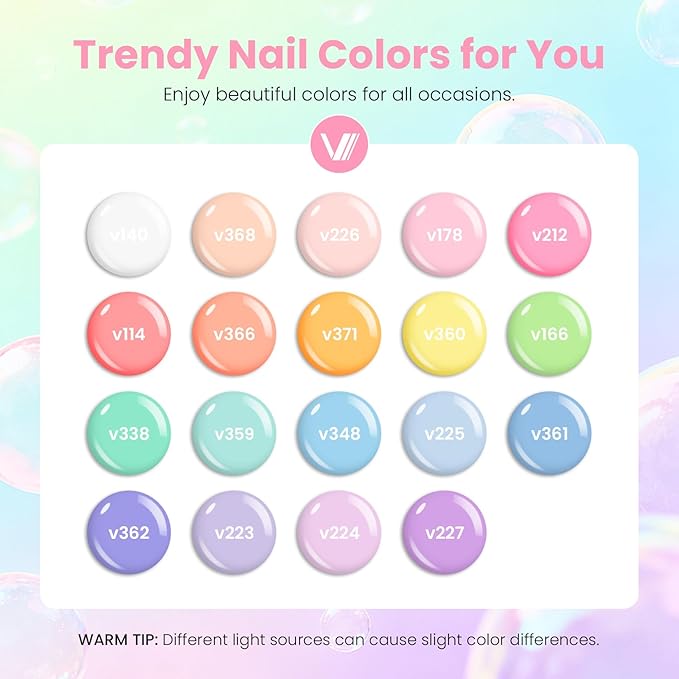 VANREESA 24 Pcs Pastel Gel Nail Polish Set -Spring Trendy Colors Gel Polish with Base Coat & 4 Effects of Top Coat Pink Orange Yellow Green Blue Purple Gel Polish Set Nail Kit Gifts for Women Girls