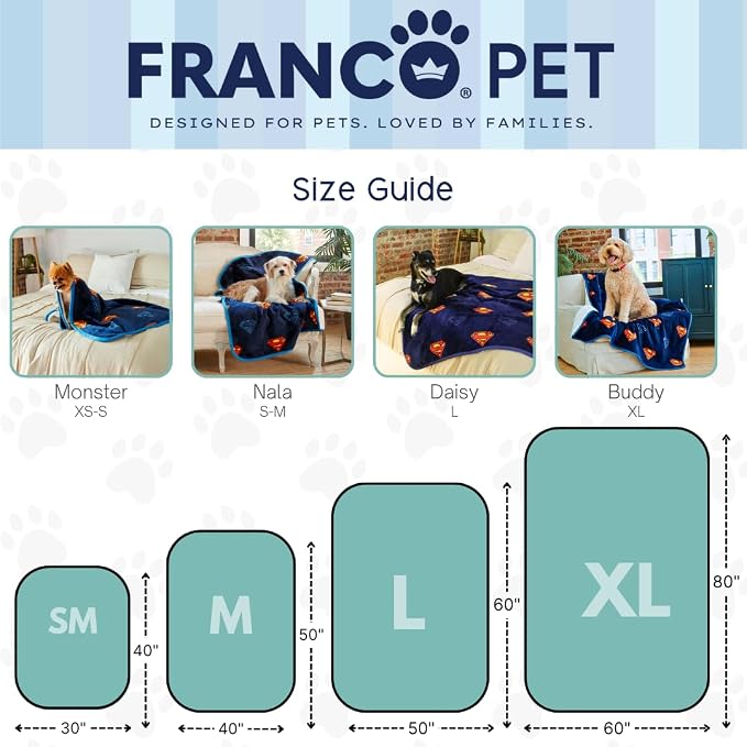 Superman DC Comics Waterproof Dog Bed Cover, Large 50x60 Pet Blanket for Furniture Bed Couch Sofa, (Officially Licensed) by Franco