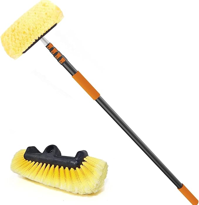 SISUPASSIE Car Wash Brush, 16FT Telescopic Car Wash Brush with Long Handle, 12-Inch Soft Bristle Car Cleaning Brush for Cleaning Car, RV, Truck, Boat, Solar Panels