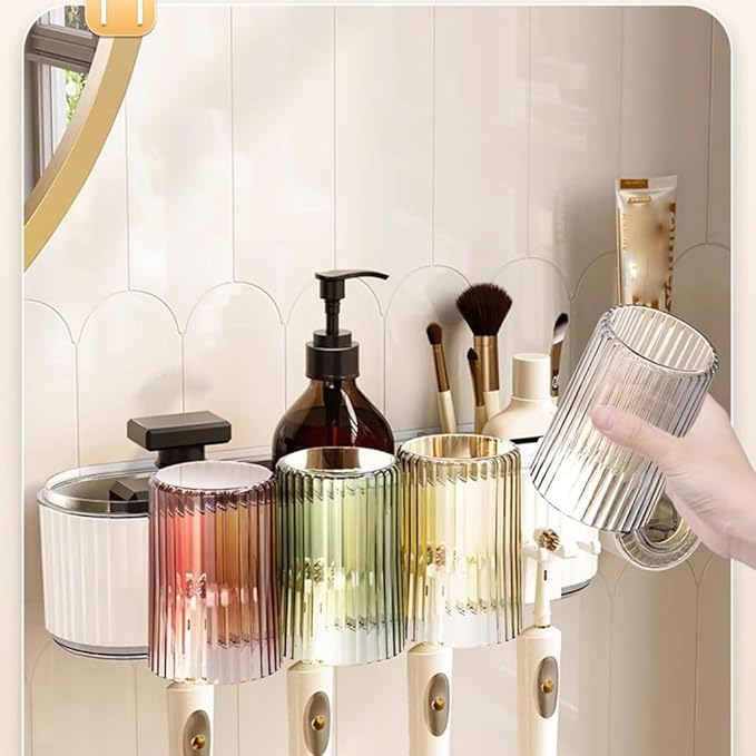 Toothbrush Rack Tooth Cup Toothbrush Shelf Rack Tooth Brushing Cup Wall Hanging Family Mouthwash Cup Toothware Hanging Rack Free Punch Washing Table Bathroom Toothbrush Holder