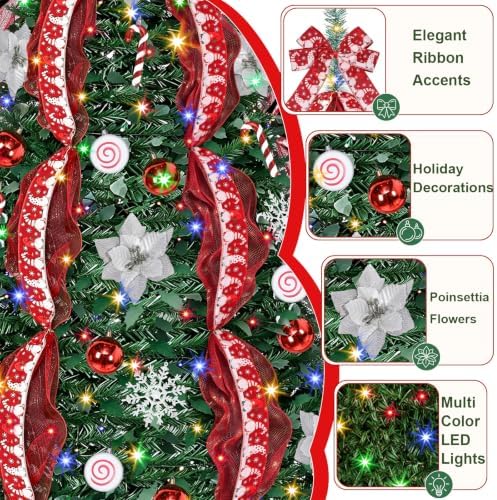 6 Ft Pop up Christmas Tree,Collapsible Christmas Tree with Lights 200 LED Pre-Lit Christmas Trees Plug-in with Remote Timer 8 Lighting Modes for Outdoor Indoor Party Christmas Decor