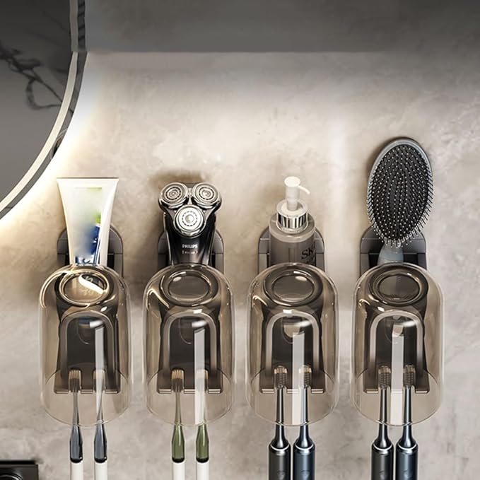 Toothbrush Rack Toothbrush Rack Free Punching Mouthwash Cup Wall-mounted Toothbrush Cup Tooth Cylinder Wall-mounted Family Toothbrush Shelf Bathroom Toothbrush Holder, Small