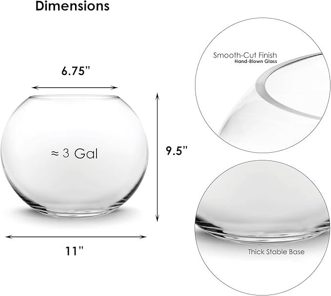 CYS EXCEL Large Glass Bubble Bowl (H-9.5" W-11, Approx. 2.8 Gal.) Fish Bowl Round Terrarium Vase Globe Flower Centerpiece for Weddings Events Arrangements