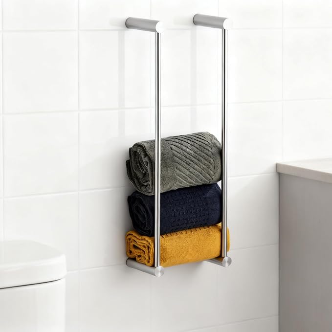Towel Racks for Bathroom, NEWRAIN Wall Mounted Stainless Steel Organizer, Brushed Nickel Rolled Towel Storage Wall-Mounted Bath Towel Holder for Folded Large Towel Washcloths