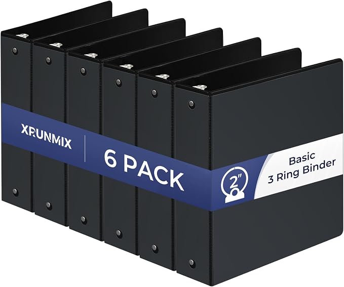 1-1/2'' 2-Inch 3-Ring Binder with Pockets, Premium View Binders with Three Ring Binders Holds up to 200/325/450 Sheets US Letter Size, Bulk Pack of 6 (2-inch Black)