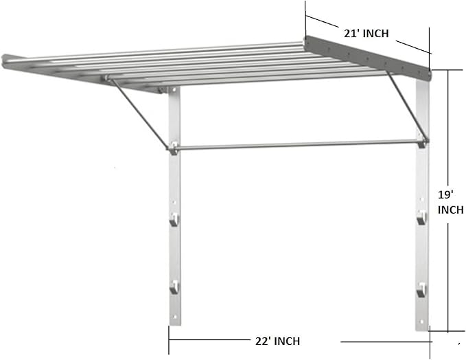 Wall Mounted Clothes Drying Rack - Stainless Steel Collapsible Laundry Rack - Space Saving Folding Accordion Dryer for Indoor & Outdoor Use (22Wx21Dx19H)