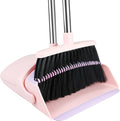 BSKLIN Broom and Dustpan Set, 52” Long Adjustable Handle Broom with Dustpan Combo Set with Dust Pan Teeth to Clean Hair for Home Lobby Office Kitchen (Small-Pink-Purple)