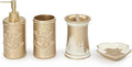 Harry Potter Bathroom Organizer Set - 4 Piece White and Gold Hogwarts Crest Accessories Includes Resin Soap Dispenser, Soap Dish, Toothbrush Holder and Tumbler - Bathroom Décor