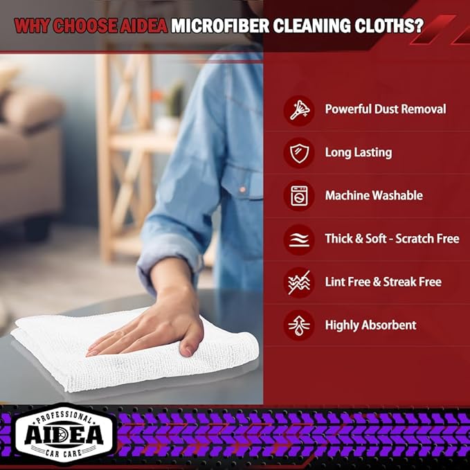 AIDEA Microfiber Cleaning Cloth White, 400PK, Shop Towels 12×12" | Microfiber Towels for Cars, Cleaning Rags, Absorbent Towel for SUVs, House, Kitchen, Commercial, Cleaning Supplies