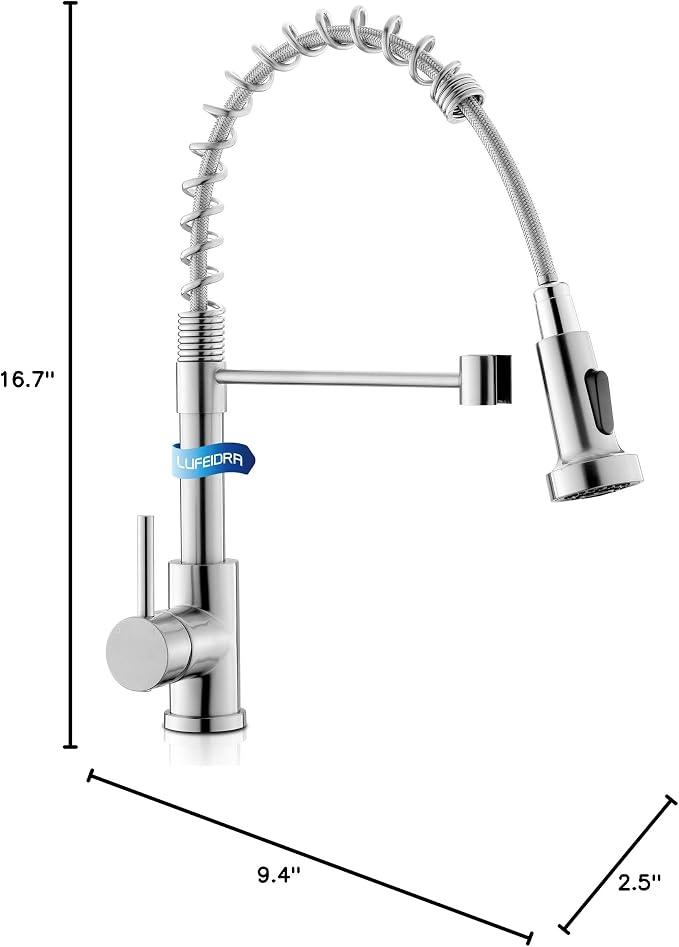 LUFEIDRA Kitchen Faucet with Pull Down Sprayer - Brushed Nickel High Arc Single Handle One Hole Stainless Steel Kitchen Sink Faucets for Farmhouse Camper Laundry Rv Bar Sink, Grifos De Cocina | High-Arc Stainless Steel Pot Filler with Single-Handle Con...