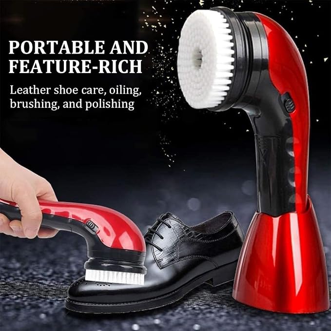 Multi-Functional Electric Shoe Polisher Set with 6 Brush Heads, Portable Leather Cleaner, Handheld Shoe Polish Brush, USB Rechargeable, Suitable for Shoes and Bags,Champagne