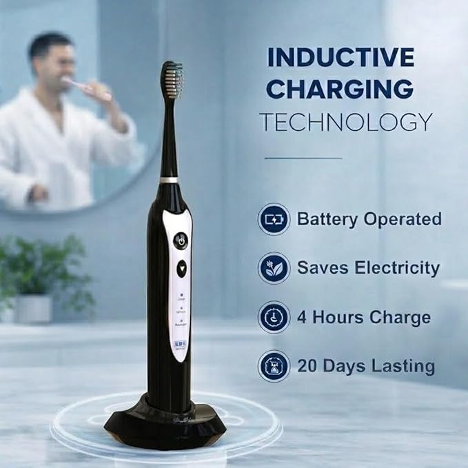 Sonic Electric Toothbrush for Adults, Rechargeable Power Toothbrush with 5 Replacement Heads, Travel Case, 3 Modes, 2 Minute Timer, IPX7 Waterproof Cordless Electric Toothbrush | Black