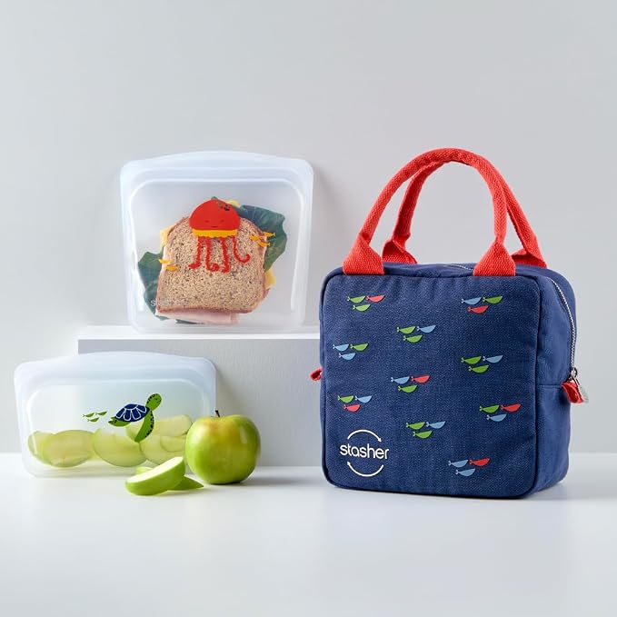 Stasher Reusable Kids Lunch Collection, 3-Pack Set with Lunch Bag | Food-Safe Silicone, BPA-Free, Leak-Free, Eco-Friendly, Dishwasher, Travel Containers, Meal Prep, Food Storage, Travel