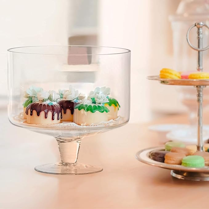 Trifle bowl Glass Crystal-Clear Set of 1, 116oz(3.3L), Footed Trifle Bowl with Stand, Trifle dish for decadent dessert like salad, fruit, ice cream, parfait, pudding, Party Bowl