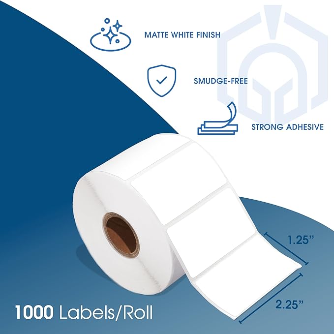 Spartan Industrial - 2.25" X 1.25" Direct Thermal Labels (10000 Count, 10 Rolls) UPC Barcode Stickers, SKU Labels, Address and Mailing - Compatible with Zebra and Rollo Printers
