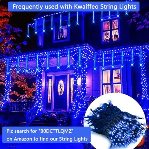 Blue Icicle Lights for Outside, 40-Tube Meteor Shower Lights for Chrismtas