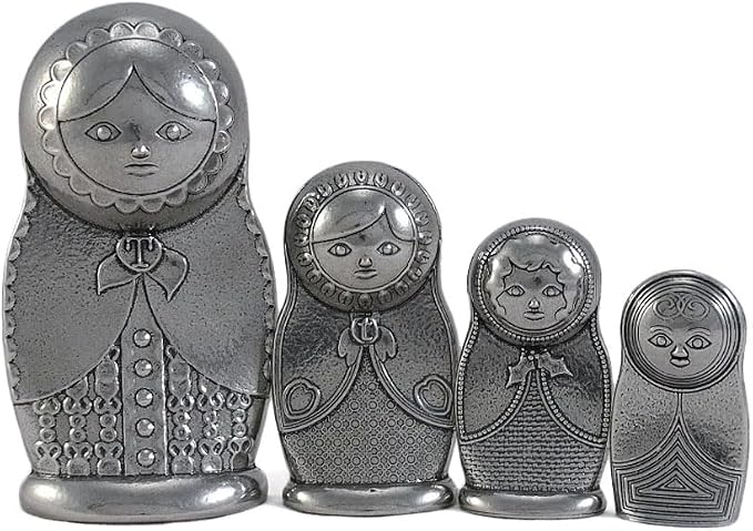 Matryoshka Russian Nesting Dolls 4-Piece Pewter Measuring Spoon Set by Roosfoos, Handmade in the USA