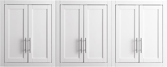 Crosley Furniture Savannah 3-Piece Wall Kitchen Storage Cabinet, Cabinets for Laundry, Bathroom, White
