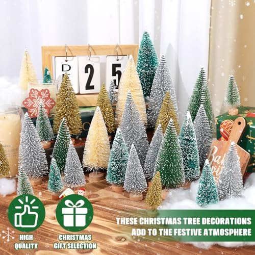 30Pcs Mini Christmas Trees Artificial Christmas Tree Bottle Brush Trees with Wooden Base for Decor Christmas Party Home Table Craft Decorations(Multicolor)